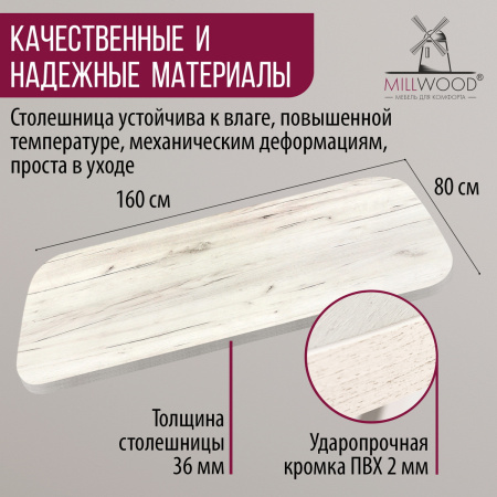 Столешница закругленная 1600х800х36, ЛДСП Дуб белый крафт