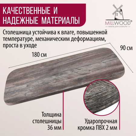 Столешница закругленная 1800х900х36, ЛДСП Сосна пасадена