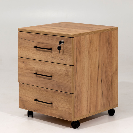 Тумба офисная подкатная с замком, ЛДСП Дуб золотой крафт