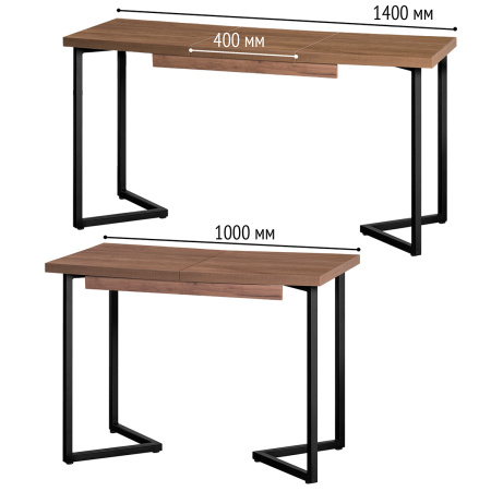 Стол раздвижной Лондон (1000/1400х600), ЛДСП Дуб табачный крафт / Металлокаркас Черный