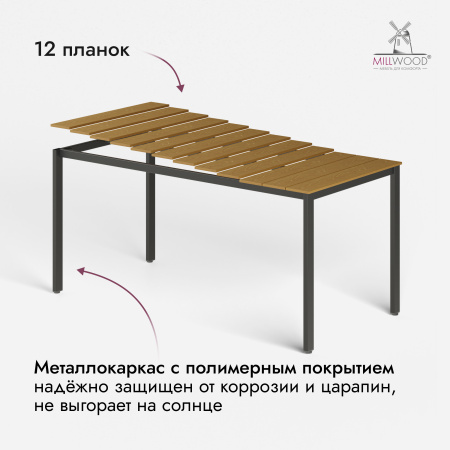 Стол Сеул Террасный (1600x800),  Заборная доска Орех / Металлокаркас Черный