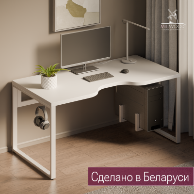 Стол Каир 2 с держателем для системного блока 1800х800, ЛДСП Белый \ Металлокаркас Белый