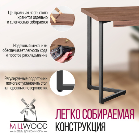 Стол раздвижной Лондон (1200/1600х800), ЛДСП Дуб табачный крафт / Металлокаркас Графит Стол раздвижной Лондон (1200/1600х800), ЛДСП Дуб табачный крафт / Металлокаркас Графит