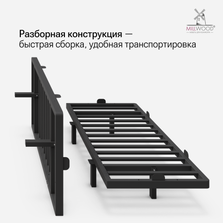 Кровать двуспальная Афина с RGB-подсветкой (2000х1800), Металлокаркас Черный 