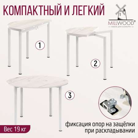 Стол-консоль Далис 3, ЛДСП Дуб белый крафт / Металлокаркас Белый