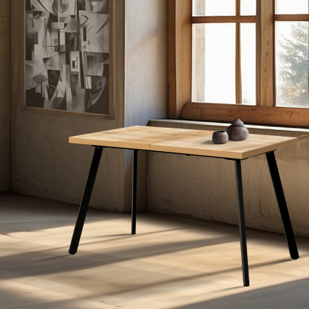 Стол Ванкувер раздвижной (1200/1520х700), ЛДСП Дуб золотой крафт / Металлокаркас Черный