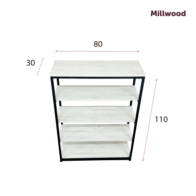 Стеллаж Лофт CH-5 (800х300х1100мм), ЛДСП Дуб белый крафт / Металлокаркас Белый