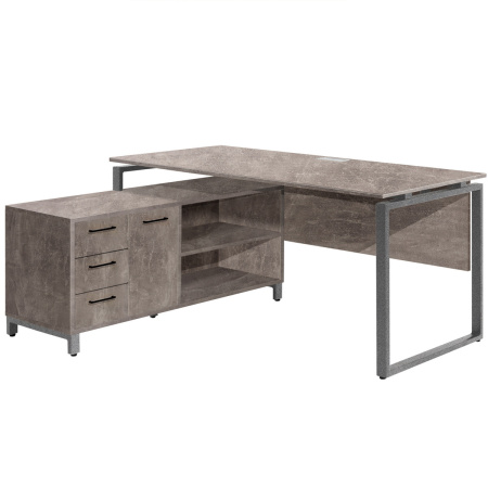 Стол руководителя Олесунн 2 с тумбой левой, ЛДСП Бетон / Металлокаркас Графит Стол руководителя Олесунн 2 с тумбой левой, ЛДСП Бетон / Металлокаркас Графит