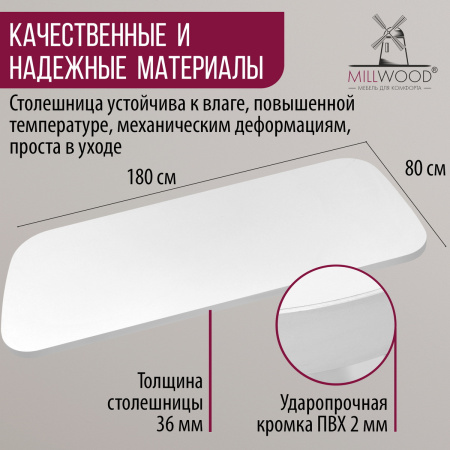 Столешница закругленная 1800х800х36, ЛДСП Белый