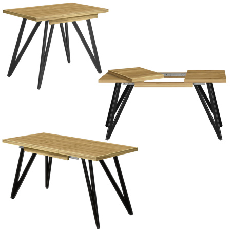 Стол раздвижной Женева 3 (1200/1600х800), ЛДСП Дуб золотой крафт / Металлокаркас Черный