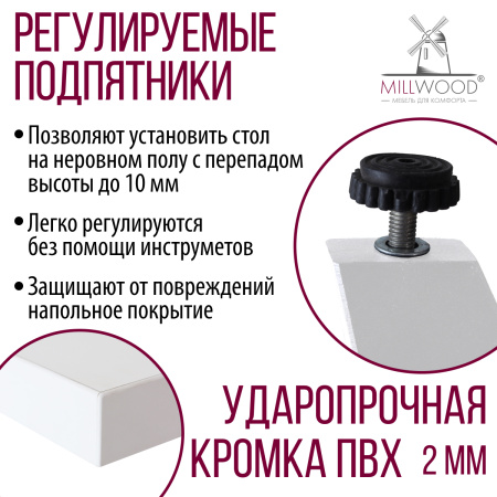 Стол Женева 2 (1600х800), ЛДСП Белый / Металлокаркас Белый