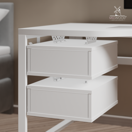 Ящики подвесные для стола 2 шт, ЛДСП Белый \ Металлокаркас Белый