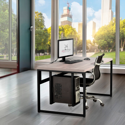 Стол Каир 2 с держателем для системного блока 1400х800 ЛДСП Дуб белый крафт / Металлокаркас Черный