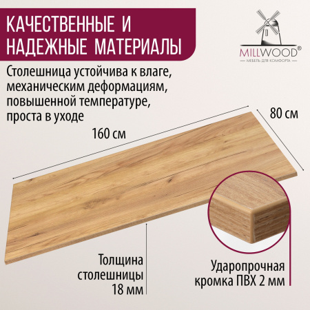 Столешница 1600х800х18, ЛДСП Дуб золотой крафт