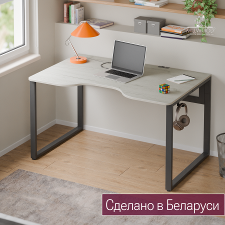 Стол Каир 1 с вырезом (1300х850), ЛДСП Дуб белый крафт / Металлокаркас Черный