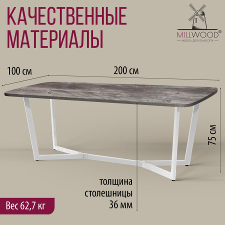 Стол Мюнхен (2000х1000), ЛДСП Сосна пасадена / Металлокаркас Белый Стол Мюнхен (2000х1000), ЛДСП Сосна пасадена / Металлокаркас Белый
