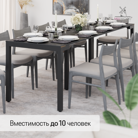 Стол Сиена раздвижной (412/2432х800), ЛДСП Мрамор Неро \ Металлокаркас Черный