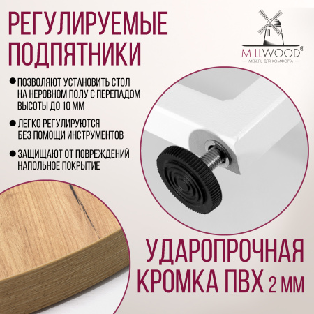 Стол раздвижной Лондон (D1000), ЛДСП Дуб золотой крафт / Металлокаркас Белый Стол раздвижной Лондон (D1000), ЛДСП Дуб золотой крафт / Металлокаркас Белый