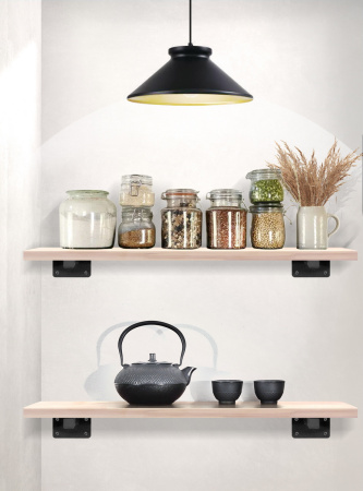 Настенная полка с кронштейном (700х200х68) (меб.щит), Дуб Беленый / Металлокаркас Черный Настенная полка с кронштейном (700х200х68) (меб.щит), Дуб Беленый / Металлокаркас Черный