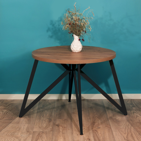 Стол Женева (D900), ЛДСП Дуб табачный крафт / Металлокаркас Черный