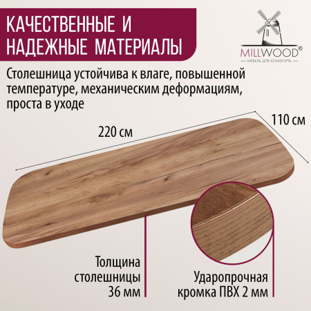 Столешница закругленная 2200х1100х36, ЛДСП Дуб табачный крафт