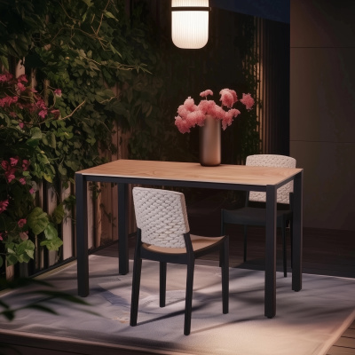 Стол Сеул Керамогранит (1200х600), Керамогранит Дерево Вуд 3 / Металлокаркас Черный