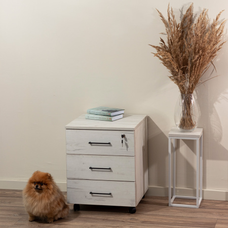 Тумба офисная подкатная с замком, ЛДСП Дуб белый крафт