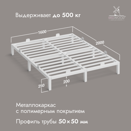 Кровать Сеул (2000х1600), Металлокаркас Белый