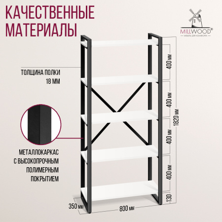 Стеллаж Лофт CH-3, ЛДСП Белый / Металлокаркас Черный Стеллаж Лофт CH-3, ЛДСП Белый / Металлокаркас Черный