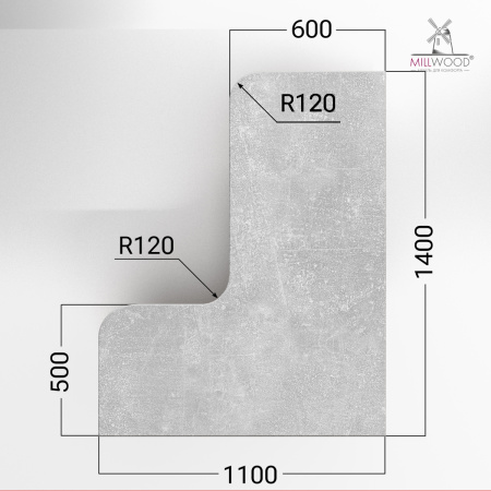 Столешница угловая 1400х1100, ЛДСП Бетон