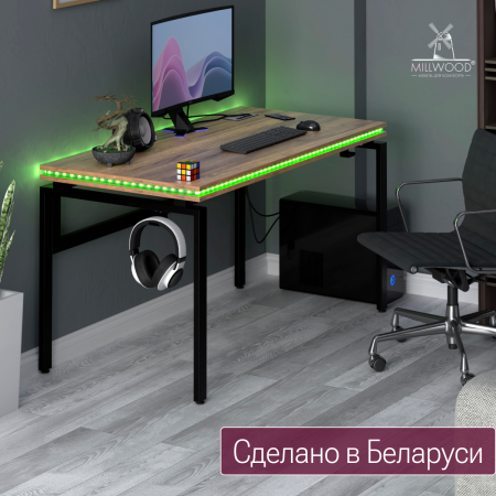 Стол Сиэтл с подсветкой (1400х700), ЛДСП Дуб табачный крафт \ Металлокаркас Черный