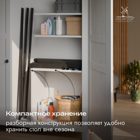 Стол Сеул Террасный (1800x800),  Заборная доска Серая \ Металлокаркас Черный