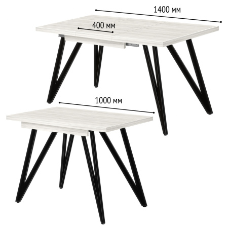 Стол раздвижной Женева 3 (1000/1400х600), ЛДСП Дуб белый крафт / Металлокаркас Черный