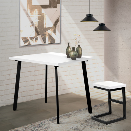 Стол Шанхай (900х900), ЛДСП Белый / Металлокаркас Черный