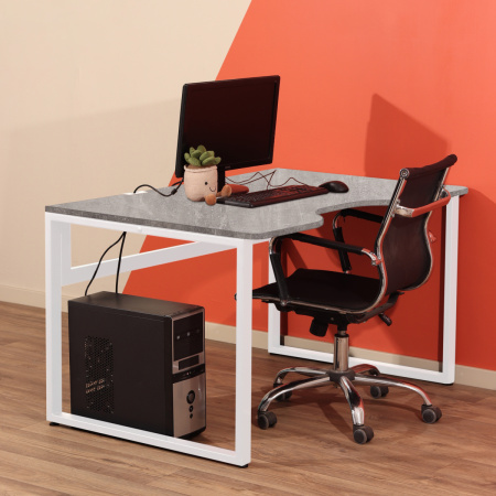 Столешница с вырезом 1300x850x18, ЛДСП Бетон / Металлокаркас Белый