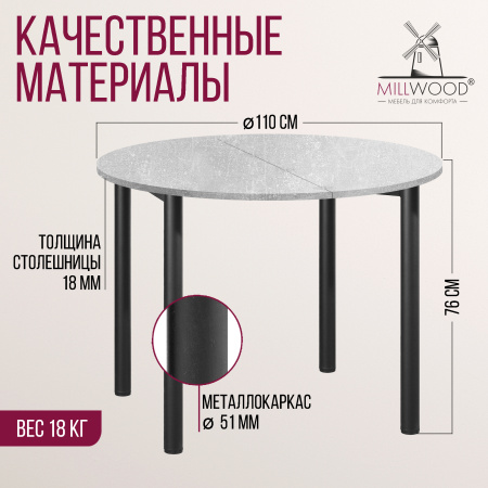 Стол-консоль Далис 2, ЛДСП Бетон / Металлокаркас Черный