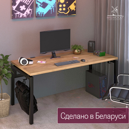 Стол Будапешт (1800х800) 36 мм, ЛДСП Дуб золотой крафт \ Металлокаркас Черный