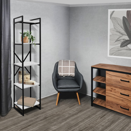 Стеллаж Лофт CH-2, ЛДСП Бетон / Металлокаркас Черный