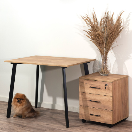 Тумба офисная подкатная с замком, ЛДСП Дуб золотой крафт