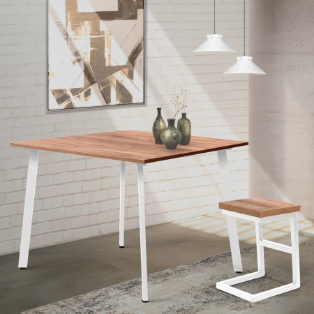 Стол Шанхай (1100х1100) 18мм, ЛДСП Дуб табачный крафт / Металлокаркас Белый