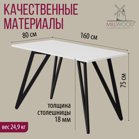 Стол Женева 2 (1600х800) 18мм, ЛДСП Белый / Металлокаркас Графит