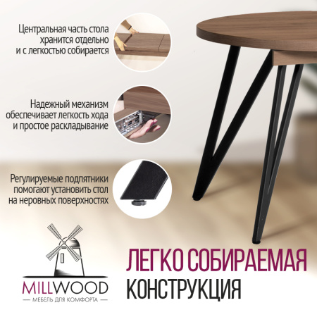 Стол раздвижной Женева 3 (D1000/1400х1000), ЛДСП Дуб табачный крафт / Металлокаркас Черный Стол раздвижной Женева 3 (D1000/1400х1000), ЛДСП Дуб табачный крафт / Металлокаркас Черный