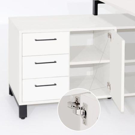 Стол руководителя Олесунн 2 с тумбой левой, ЛДСП Белый / Металлокаркас Черный