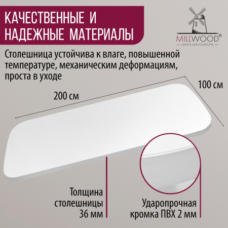 Столешница закругленная 2000х1000х36, ЛДСП Белый