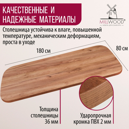 Столешница закругленная 1800х800х36, ЛДСП Дуб табачный крафт