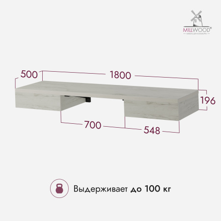 Стол консольный Берген (1800x500), ЛДСП Дуб белый крафт \ Металлокаркас Черный