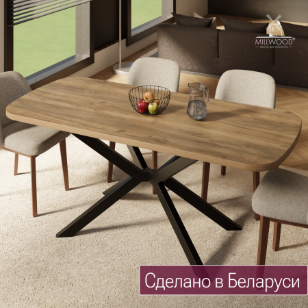 Стол Верона овальный (1800х800), ЛДСП Дуб табачный крафт \ Металлокаркас Черный