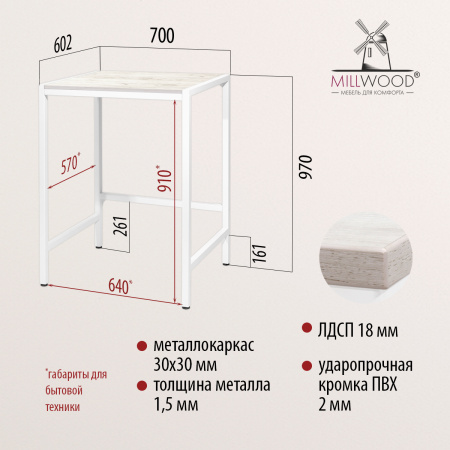 Стойка для стиральной машины Венеция 3, ЛДСП Дуб белый крафт / Металлокаркас Белый