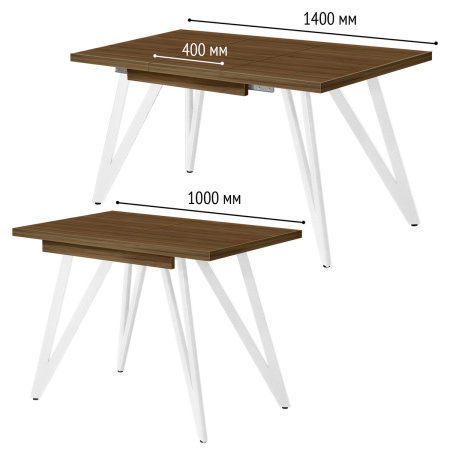 Стол раздвижной Женева 3 (1000/1400х600), ЛДСП Дуб табачный крафт / Металлокаркас Белый