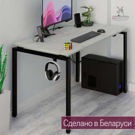 Стол Сиэтл (1600х700) 18 мм, ЛДСП Дуб белый крафт / Металлокаркас Черный